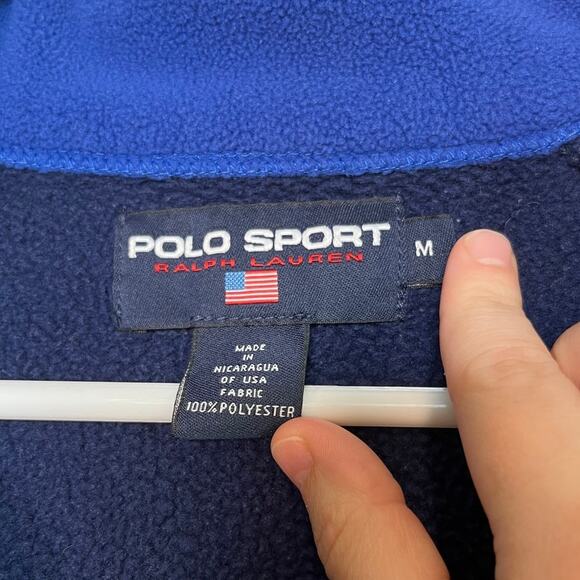 1990s Ralph Lauren Sport Fleece Patriotic Flag Logo Crest Pullover Sweater M - Picture 2 of 10